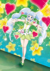  :d blue_eyes blush bow brooch commentary_request cure_princess cure_princess_(macadamia_hula_dance) earrings female floating_hair full_body green_bow green_shirt green_skirt grey_hair hair_ornament happinesscharge_precure! heart heart_brooch high_heels jewelry long_hair miniskirt nita_(onakatohoppe) open_mouth outstretched_arms outstretched_hand precure pumps shirayuki_hime shirt skirt sleeveless sleeveless_shirt smile solo standing very_long_hair white_shirt 