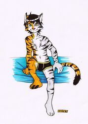  anthro bed boxer_briefs clothing felid furniture inks male mammal markers narcoticdream pantherine solo tiger traditional_media_(artwork) underwear 