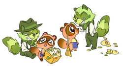  addictiya animal_crossing anthro bells_(animal_crossing) broom brother_(lore) brothers_(lore) canid canine cleaning_tool food group happy_tree_friends hi_res identical_twins lifty_(htf) lolicon male mammal money_bag nintendo pinching_cheeks plant procyonid raccoon raccoon_dog shifty_(htf) sibling_(lore) tanuki timmy_nook tommy_nook turnip twins_(lore) vegetable young 