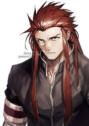  1boy alternate_costume asch_(tales) black_jacket closed_mouth commentary dated green_eyes hair_slicked_back highres jacket long_hair male_focus red_hair shin_(sinsin12121) sidelocks solo tales_of_(series) tales_of_the_abyss twitter_username upper_body 