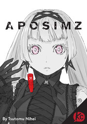  absurdres albino alternate_language android artist_name black_gloves black_ribbon copyright_name cover emblem english_text female gloves gothic_lolita highres joints lace limited_palette lolita_fashion long_hair nihei_tsutomu ningyou_no_kuni non-web_source official_art photoshop_(medium) pink_eyes ribbon robot_joints titania_(ningyou_no_kuni) twintails white_hair 