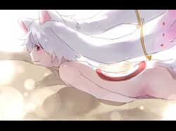  ambiguous_penetration animal_ears bloom cat_ears kyuubee mahou_shoujo_madoka_magica natsunama nude personification puella_magi_madoka_magica red_eyes solo tattoo white_hair 