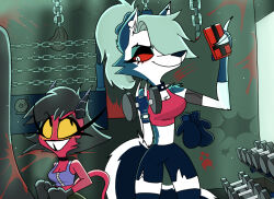  2024 anthro black_bottomwear black_clothing black_shorts blood blood_splatter bodily_fluids bottomwear boxing_gloves bra breasts canid canid_demon canine cellphone choker cleavage clothed clothed_anthro clothed_female clothed_humanoid clothing collar demon dumbbell dumbells duo electronics eye_contact eyebrow_piercing eyelashes facial_piercing female female_anthro female_humanoid fur glowing glowing_eyes grey_body grey_fur gymnasium hair hair_over_eye handwear hellaverse hellhound helluva_boss holding_cellphone holding_dumbbell holding_object holding_phone holding_smartphone horn humanoid imp inside jewelry larger_anthro larger_female long_eyelashes looking_at_another loona_(helluva_boss) mammal markings midriff millie_(helluva_boss) mole_(marking) mythological_canine mythological_creature mythology necklace phone piercing punching_bag pupils purple_bra purple_clothing purple_sports_bra purple_underwear red_body red_bra red_clothing red_sclera red_skin red_sports_bra red_underwear shorts size_difference slit_pupils smaller_female smaller_humanoid smartphone smile spiked_collar spikes sports_bra starpaintart tail teeth tooth_gap underwear weights white_body white_eyes white_fur yellow_sclera 