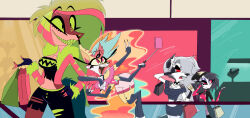  2024 4_arms anthro arthropod avian avian_demon avoiding_eye_contact beanie bee big_breasts bird black_clothing black_pseudo_hair bottomwear breasts canid canid_demon canine cellphone cleavage cleavage_cutout clothed clothing coffee_cup container cup cutout demon devil_horns_(gesture) dinosaur electronics embarrassed eyelashes eyeshadow feather_hair feathers female fingerless_gloves flying fox fur gesture gloves green_hair green_sclera green_teeth grey_body grey_fur grey_hair grin group hair hand_gesture handwear hat headgear headwear hellaverse hellhound helluva_boss highlights_(coloring) holding_coffee_cup holding_container holding_cup holding_object holding_shopping_bag hymenopteran insects jacket linked_arms long_eyelashes loona_(helluva_boss) makeup mall mammal midriff multi_arm multi_limb multicolored_hair mythological_canine mythological_creature mythology notched_ear octavia_(helluva_boss) open_mouth open_smile owl owl_demon phone pink_body pink_bottomwear pink_clothing pink_highlights pink_jacket pink_shorts pink_topwear posing_for_picture prehistoric_species pseudo_hair pupils queen_bee-lzebub_(helluva_boss) red_eyes red_sclera reptile scalie selfie selfie_stick sharp_teeth shop_window shopping_bag shorts slit_pupils smartphone smile star_pattern starpaintart teeth topwear white_body white_eyes white_fur wide_hips yellow_body yellow_fur yellow_sclera zeezi_(hazbin_hotel) 