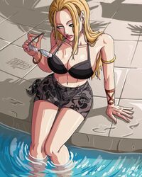  bbdbg03 big_breasts blonde_hair breasts female female_only glasses kalifa legs_in_water one_piece pool removing_glasses solo solo_female tagme 