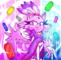  5_fingers anthro blaze_the_cat clothing felid feline female fingers fur gloves hair handwear just_icy mammal ponytail purple_body purple_fur sega signature sol_emerald solo sonic_the_hedgehog_(series) 