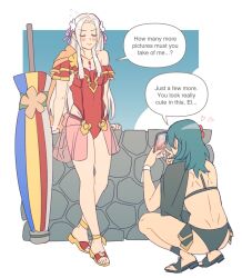  ass bikini black_bikini black_cape blue_hair byleth_(female)_(fire_emblem) byleth_(female)_(summer)_(fire_emblem) byleth_(fire_emblem) cape casual_one-piece_swimsuit edelgard_von_hresvelg_(summer) fire_emblem fire_emblem:_three_houses fire_emblem_heroes flower frilled_one-piece_swimsuit frills hair_flower hair_ornament hibiscus highres off-shoulder_one-piece_swimsuit off_shoulder official_alternate_costume one-piece_swimsuit orange_flower radiostarkiller red_flower red_one-piece_swimsuit swimsuit umbrella_flower yuri 