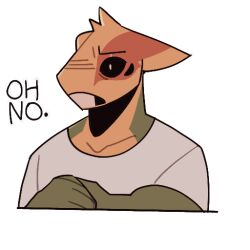  000atanerriaper000 anthro clothing gemini_the_sergal male multicolored_body scared scared_expression scared_face scared_shitless shirt solo telegram_sticker text topwear white_clothing white_shirt white_topwear worried worried_look 