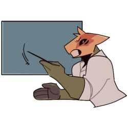  000atanerriaper000 annoyed anthro clothing explaining gemini_the_sergal looking_at_viewer male multicolored_body pointing_at_object shirt solo teeth_showing telegram_sticker topwear white_clothing white_shirt white_topwear 