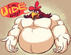  anthro avian beak belly big_belly bird chicken feathers foghorn_leghorn galliform gallus_(genus) jasperthecrab looney_tunes male overweight overweight_male phasianid red_body red_feathers solo spread_arms warner_brothers white_body white_feathers yellow_beak 