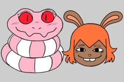  anthro buckteeth couple duo female jack_smith lake_smith male rabbit rawhell red_eyes short_hair snake white_eyelashes 