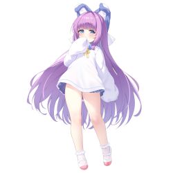  absurdres animal_ears azur_lane blue_eyes blue_skirt blush bobby_socks chinese_commentary commentary_request fake_animal_ears female full_body highres kindergarten_uniform long_hair long_sleeves looking_at_viewer miniskirt panties pleated_skirt purple_hair qian_hen shirt shoes simple_background skirt sleeves_past_fingers sleeves_past_wrists socks solo standing tashkent_(azur_lane) underwear uwabaki very_long_hair white_background white_panties white_shirt white_shoes white_socks 