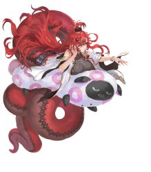  bare_shoulders black_scrunchie bracelet breasts capelet covered_navel female fire_emblem fire_emblem_heroes full_body grey_leotard hair_ornament hair_scrunchie head_rest highres hip_armor holding holding_stuffed_toy holding_with_tail jewelry jormungandr_(fire_emblem) lamia large_breasts leotard long_hair looking_at_viewer monster_girl non-web_source official_art outstretched_arm panties parted_lips prehensile_tail red_hair red_ribbon red_scales ribbon scales scrunchie slit_pupils smile solo stuffed_animal stuffed_sheep stuffed_toy tail taut_clothes thong thong_panties topknot transparent_background underwear very_long_hair white_capelet yellow_eyes yoshiku_(oden-usagi) 