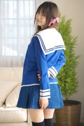  cosplay hair_ribbon hair_ribbons highres photo ribbon sailor sailor_uniform sakura_yayoi school_uniform serafuku thigh-highs thighhighs twintails zettai_ryouiki 