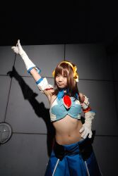  cape cosplay elbow_gloves gloves hair_ribbon hair_ribbons halter_top halterneck highres midriff photo pleated_skirt ribbon skirt suzumiya_haruhi suzumiya_haruhi_no_tomadoi suzumiya_haruhi_no_yuuutsu taku_anko 