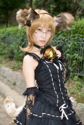  animal_ears bell blonde_hair cosplay dog_ears dress glasses highres lace minazuki_rui photo tail 