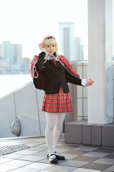  blazer blonde_hair bow cape character_request cosplay hairbow hairbow highres maritsuki_haru mashiro_rima pantyhose photo plaid pleated_skirt school_uniform shugo_chara shugo_chara! skirt source_request tagme_character tagme_series tartan 