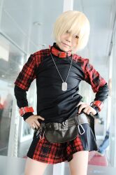  belt belts blonde_hair cosplay minase_risa photo plaid rin_(character) shorts togainu_no_chi 