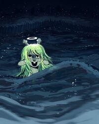  animal_ears antlers black_eyes blonde_hair buck_teeth bugmael crazy_eyes crazy_smile crying crying_with_eyes_open deer_ears deltarune empty_eyes foaming_waves freckles glowing glowing_halo grass halo highres horns long_hair looking_up messy_hair mini_halo muted_colors noelle_holiday open_mouth partially_submerged reindeer_antlers reindeer_girl smile spoilers symbolism tearing_up tears teeth utdr_(toby_fox) water waves weird_route_(deltarune) wet wet_clothes wet_hair 