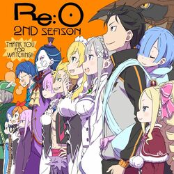  5boys 6+girls annerose_miload beatrice_(re:zero) blonde_hair blue_hair capelet carrying character_request clind_(re:zero) closed_mouth commentary copyright_name elf emilia_(re:zero) english_text frederica_baumann from_side fur-trimmed_capelet fur_trim garfiel_tinsel grey_hair grin hair_ribbon holding_hands long_hair looking_to_the_side maid meili_portroute multiple_boys multiple_girls natsuki_subaru official_art ootsuka_shin&#039;ichirou open_mouth orange_background otto_suewen patrasche_(re:zero) petra_leyte piggyback pink_hair pointy_ears ram_(re:zero) re:zero_kara_hajimeru_isekai_seikatsu red_capelet red_ribbon rem_(re:zero) ribbon roswaal_l._mathers roswaal_mansion_maid_uniform ryuzu_meyer short_hair side-by-side sidelocks sideways_mouth simple_background sleeping smile symbol-shaped_pupils thank_you upper_body 