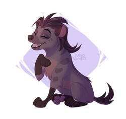  absurd_res closed_eyes disney female feral hi_res hyena jasiri_(the_lion_guard) mammal open_mouth open_smile pawpads paws short_tail simple_background sitting smile solo spotted_hyena tail the_lion_guard the_lion_king yurikoschneide 