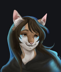  2021 anthro bangs black_background brown_body brown_fur brown_hair bust_portrait clothing conditional_dnp countershade_face countershade_fur countershading digital_media_(artwork) digital_painting_(artwork) eyebrows felid fur grey_clothing grey_hoodie grey_topwear hair hi_res hoodie inner_ear_fluff long_hair male mammal pink_inner_ear pink_nose portrait shaded signature simple_background solo topwear tuft white_body white_fur white_inner_ear_fluff wolfbane154 