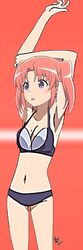  2014 bare_arms bare_legs bare_shoulders bharana_bikini bikini breasts cleavage female female holding_arm looking_at_viewer mikakunin_de_shinkoukei open_mouth pink_hair purple_eyes scan short_twintails solo swimsuit twintails vzmk2 yonomori_kobeni 