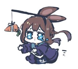  amiya_(arknights) animal_ears arknights black_jacket blue_eyes carrot carrot_on_stick chibi crying crying_with_eyes_open female hair_between_eyes jacket long_hair lowres ponytail rabbit_ears simple_background stick sukima_(crie) tears upper_body white_background 