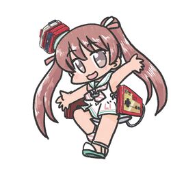  brown_eyes brown_hair commentary dark-skinned_female dark_skin dress famicom famicom_disk_system famicom_gamepad female ferret-san full_body game_console hair_ribbon hat kantai_collection libeccio_(kancolle) long_hair mini_hat neckerchief ribbon sailor_collar sailor_dress solo striped_neckerchief twintails white_dress white_sailor_collar 