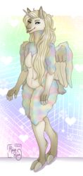  anthro blonde_hair camelid equid equine female fur hair hi_res hooves horn llama long_hair mammal miss_rain multicolored_body multicolored_fur multicolored_wool mythological_creature mythological_equine mythology pegasus rainbow_body rainbow_fur rainbow_wool solo tongue unicorn wings wool_(fur) 