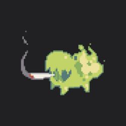  1:1 ambiguous_gender black_background digital_media_(artwork) drugs eyeless feral green_body horror_(nuclear_throne) marijuana mario_smoking_weed meme nuclear_throne pixel_(artwork) ralsei_smoking_blunt serarokusu simple_background smile smoke smoking solo 