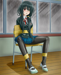  angry arms_behind_back black_hair black_jacket black_pantyhose blue_skirt blush bondage bondage bound breast_pocket breasts buttons chair clock_eyes collared_shirt commentary_request commission date_a_live female full_body hair_tie heterochromia highres indoors jacket long_hair long_sleeves looking_at_viewer medium_breasts miniskirt neck_ribbon nose_blush on_chair open_mouth pantyhose pixiv_commission pleated_skirt pocket rain raizen_high_school_uniform red_eyes red_ribbon ribbon school_chair school_uniform shiny_clothes shirt shoes sidelocks sitting skirt solo spread_legs symbol-shaped_pupils tape tied_hair tied_to_chair tokisaki_kurumi upright_restraints v-shaped_eyebrows variant_set verdun_(berudan) white_footwear white_shirt window wooden_floor yellow_eyes 