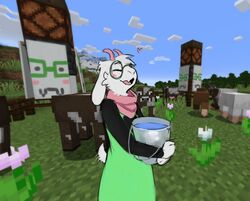  anthro banner blush bovid bovine bucket caprine cattle cheek_tuft closed_eyes clothing cloud container deltarune eyewear facial_tuft fence flower fur fur_tuft glasses grass head_tuft heart_symbol holding_bucket holding_container holding_object horn long_ears male mammal microsoft minecraft mojang open_mouth open_smile outside pink_horn plant pompsadoodle ralsei robe scarf sheep sheep_(minecraft) short_tail sky smile solo tail tail_motion tailwag tuft undertale_(series) water white_body white_fur xbox_game_studios 