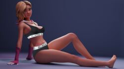  1girls 3d blacked blacked_clothing blender blonde_hair blue_background breasts female female_only fortnite gwen_stacy gwen_stacy_(spider-verse) human human_only light-skinned_female light_skin lingerie looking_at_viewer marvel panties sitting solo solo_female spider-gwen spider-gwen_(fortnite) spider-man_(series) sports_bra third-party_edit x_redeyes 