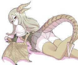  armor armored_dress blush dragon dragon_girl female green_hair green_scales horns lesser_dragon_(skyrim) miniskirt monster_girl okamura_(okamura086) panties pantyshot personification skirt solo spikes tail the_elder_scrolls the_elder_scrolls_v:_skyrim thighhighs underwear wings yellow_eyes 