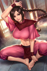  1girls asian_female avatar_the_last_airbender barefoot big_eyes braid busty clothed cute dutch_angle feet full_body long_hair looking_at_viewer midriff midriff_baring_shirt neoartcore sitting sitting_on_floor smile solo solo_female swept_bangs tagme toes ty_lee wooden_floor wristband 