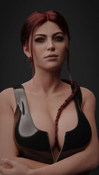  3d auburn_hair big_breasts braid breasts busty cleavage doppelganger_(tomb_raider) female female_focus female_only lara_croft long_hair pose red_eyes red_hair standing tagme tied_hair tomb_raider tomb_raider_(survivor) veiny_breasts wildeerstudio 