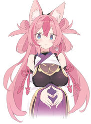  animal_ear_fluff animal_ears bare_shoulders blade_(galaxist) blue_eyes blush breasts closed_mouth detached_collar female hanayono_menora indie_virtual_youtuber large_breasts long_hair long_sleeves looking_at_viewer own_hands_together pink_hair simple_background smile solo steepled_fingers virtual_youtuber white_background wide_sleeves 