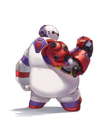  2017 baymax bei_ju_luoxuan_wan big_hero_6 cosplay crossover crossover_cosplay disney doomfist_(overwatch) hi_res humanoid looking_back machine not_furry robot simple_background solo standing white_background 