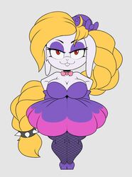  2019 anthro big_breasts blonde_hair bow_(feature) bow_tie braided_hair breasts broodal cleavage clothed clothing eyeshadow female fishnet_clothing fur gloves hair hands_on_hips handwear hariet_(mario) hat headgear headwear lagomorph leporid long_hair makeup mammal mario_bros mehdrawings nintendo rabbit red_eyes short_stack simple_background solo super_mario_odyssey white_background white_body white_fur 