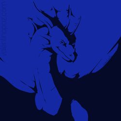  1:1 blue_theme bust_portrait confident dragon feral flat_colors frill_(anatomy) horn kouryuu male membrane_(anatomy) membranous_frill mythological_creature mythological_scalie mythology portrait restricted_palette scalie smile smirk solo spread_wings valentinapaz wings 