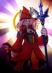  2026 5_fingers accessory anthro backlighting biped bottomwear burmecian claws clothed clothed_anthro clothed_female clothing digital_drawing_(artwork) digital_media_(artwork) female final_fantasy final_fantasy_ix finger_claws fingers freya_crescent front_view fully_clothed fully_clothed_anthro fully_clothed_female fur furgonomics hair hair_over_eye hi_res holding_melee_weapon holding_object holding_polearm holding_spear holding_weapon light lighting looking_at_viewer mammal melee_weapon mewgle polearm red_claws ribbons rodent simple_background solo spear square_enix standing tail tail_accessory tail_ribbon topwear weapon white_body white_fur 