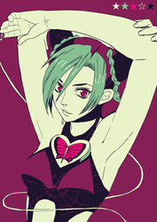  bad_id bad_pixiv_id braid cone_hair_bun double_bun female hair_bun jojo_no_kimyou_na_bouken kujo_jolyne limited_palette midriff multicolored_hair photoshop_(medium) solo stone_ocean tktg two-tone_hair 