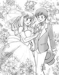  1boy androgynous bride couple crossdressing female formal hourou_musuko long_hair monochrome nitori_shuuichi reverse_trap short_hair suit takatsuki_yoshino trap 