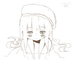  bad_id bad_pixiv_id blush commentary_request dated female long_hair mille monochrome original partially_submerged signature simple_background solo white_background 