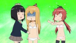  +tic_nee-san 3girls =_= animated animated anime_screenshot belly_grab black_hair blonde_hair bra genma_iroe low_twintails lowres muffin_top multiple_girls navel okamoto_hazuki panties pinching pink_bra pink_panties red_hair sakamaki_makina thighhighs turn_pale twintails underwear underwear_only weight_conscious white_bra white_panties 