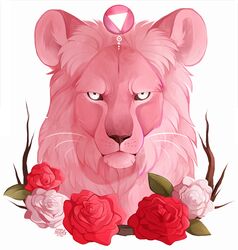  2016 cartoon_network digital_media_(artwork) felid feral fur lion lion_(steven_universe) looking_at_viewer mammal maplespyder pantherine pink_body pink_fur simple_background solo steven_universe white_background white_eyes 