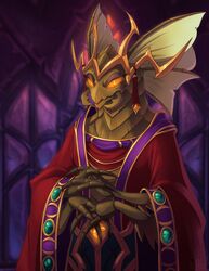  anthro arthropod blizzard_entertainment clothing crown female grand_empress_shek&#039;zeer headgear hi_res howlite insects looking_at_viewer mantid_(warcraft) mantis robe solo standing warcraft 