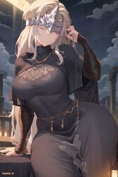  1girls ai_generated amiral_ai black_clothing blonde_hair breasts clothed dark_souls dark_souls_3 female fire_keeper fromsoftware hips huge_breasts light-skinned_female light_skin long_hair mask slim_waist thick_thighs thighs wide_hips 