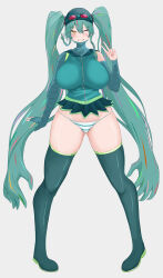  absurdres ass_visible_through_thighs bandaged_arm bandages blue_hair blue_panties blue_shirt blue_skirt blush boots breasts commentary_request commission eikawa_suru female full_body goggles goggles_on_head grey_background grey_bandana grey_footwear grin hair_between_eyes hank_miku hatsune_miku highres large_breasts long_hair looking_at_viewer madness_combat medium_bangs microskirt multicolored_hair one_eye_closed original panties pixiv_commission prehensile_hair shirt simple_background skirt sleeveless sleeveless_shirt smile solo streaked_hair striped_clothes striped_panties thigh_boots underwear v very_long_hair vocaloid white_panties 